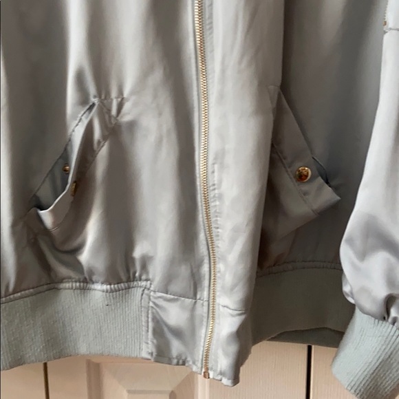 Light Blue Silk Bomber Jacket Plus Size - Picture 2 of 7